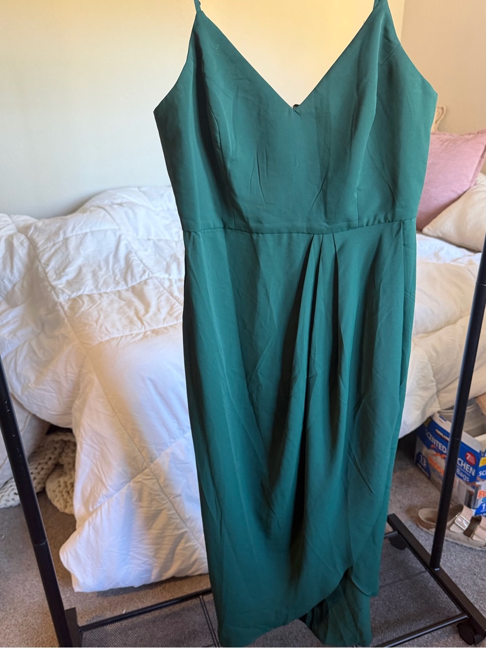 Lulu's Teal Green V-Neck Spaghetti Strap Midi Dress
